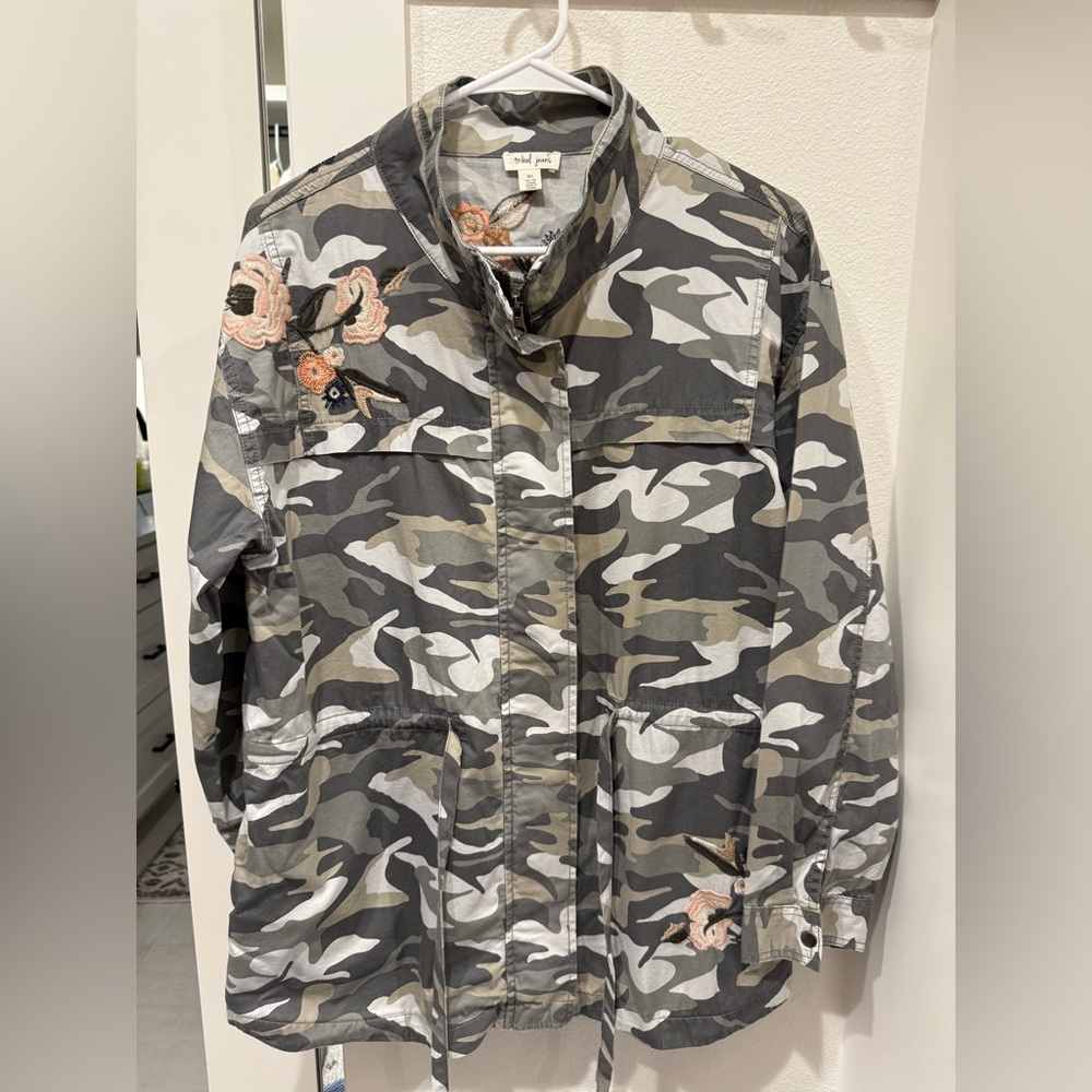Tribal jeans embroidered camo jacket.